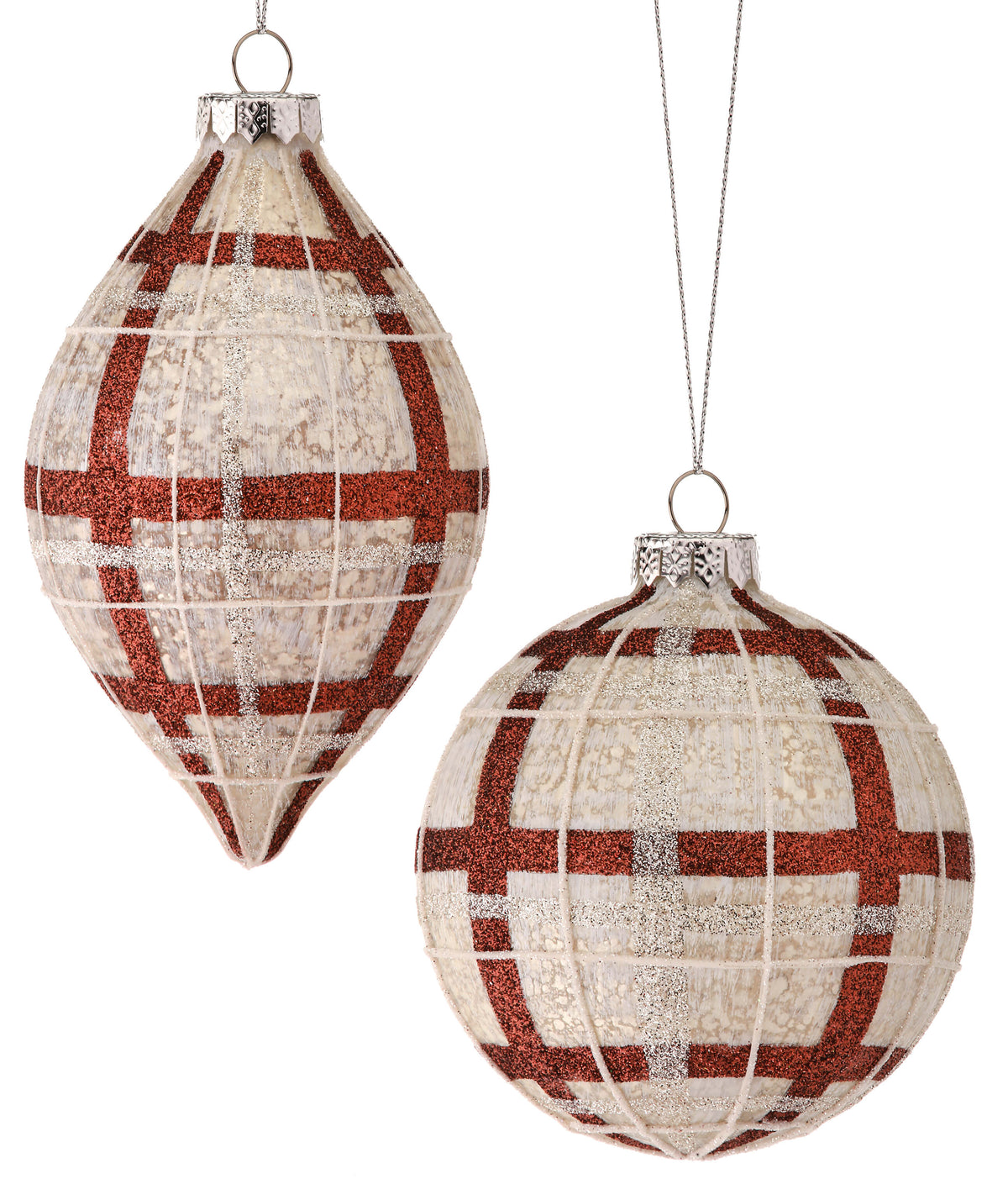 4"-5" Glass Forest Plaid Ball/Finial Ornament