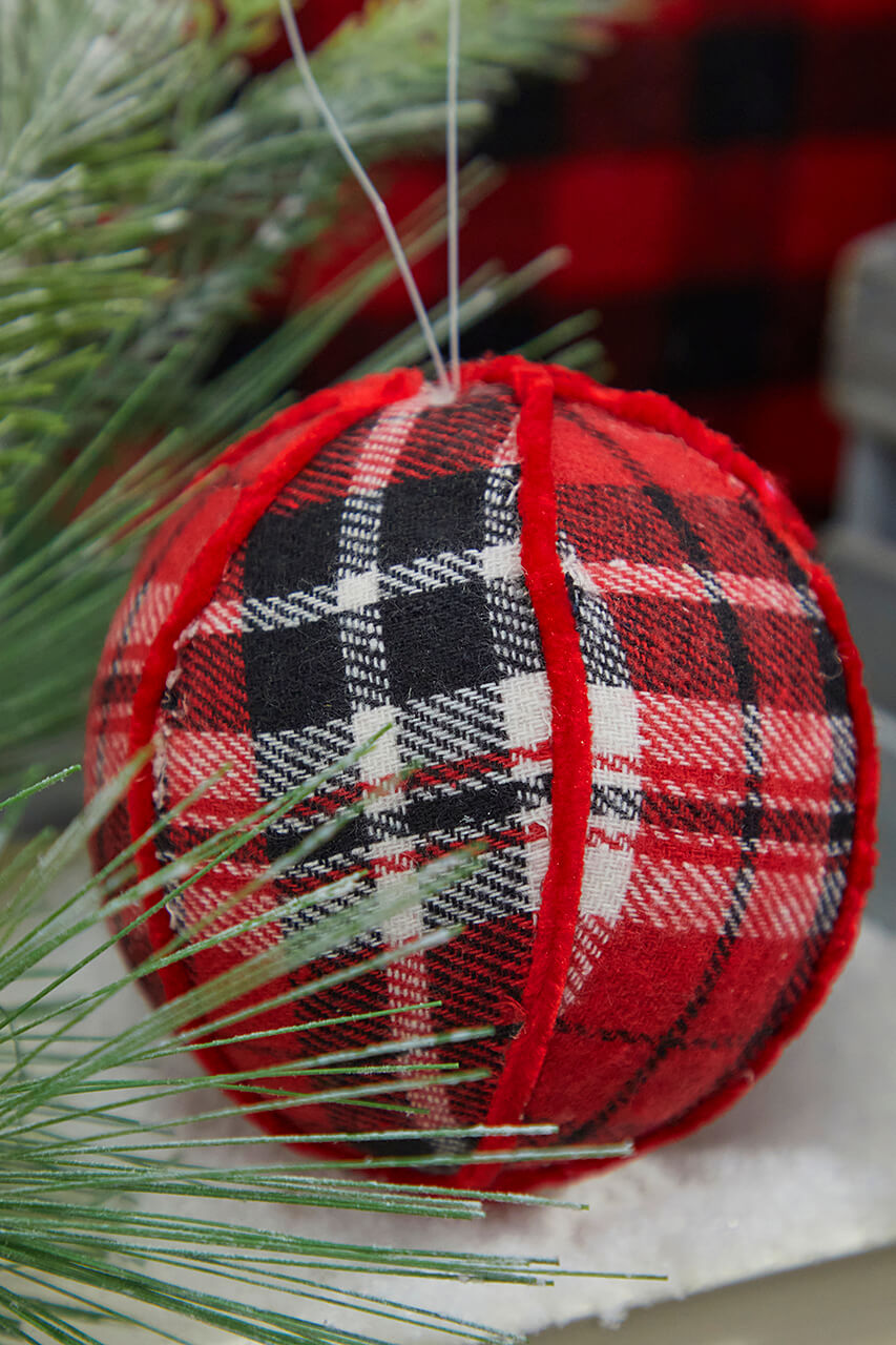 4” Fabric Plaid Ball Ornament