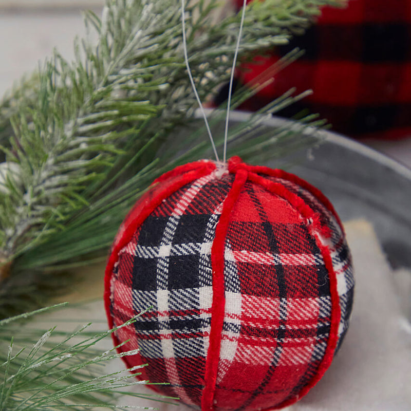 4” Fabric Plaid Ball Ornament