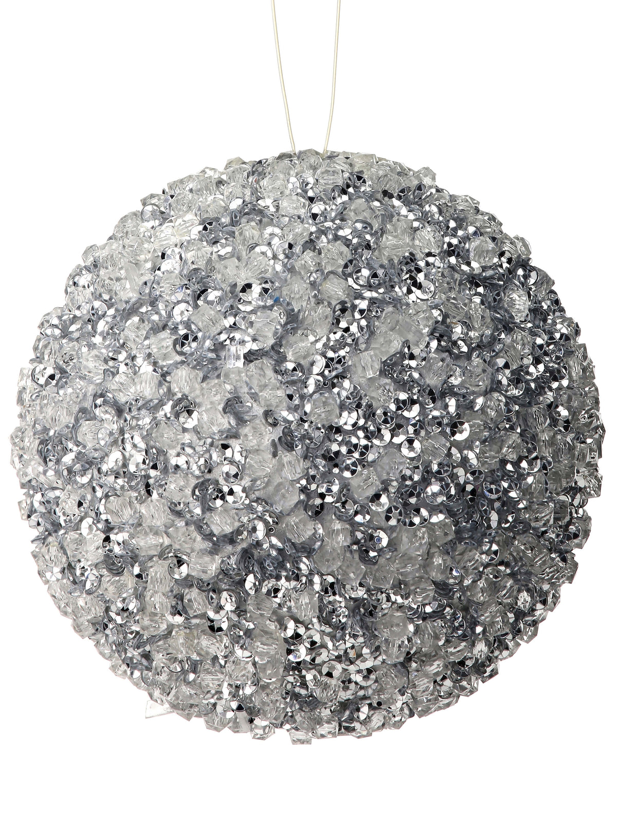 5.5" Diamond Ice Bead Ball Ornament - Silver