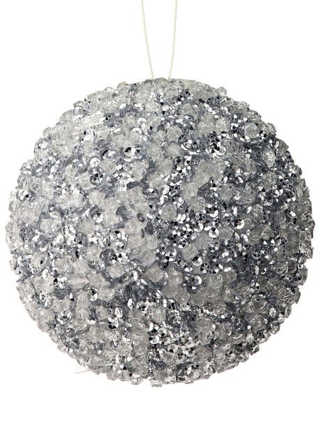 5.5" Diamond Ice Bead Ball Ornament - Silver