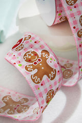 2.5” x 10 Yard Pink Check Gingerbread Ribbon