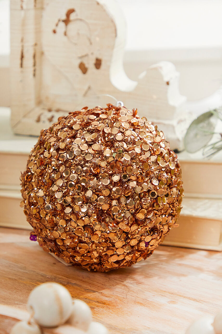4" Rose Gold Sequin Jewel Ball Ornament Christmas Decor