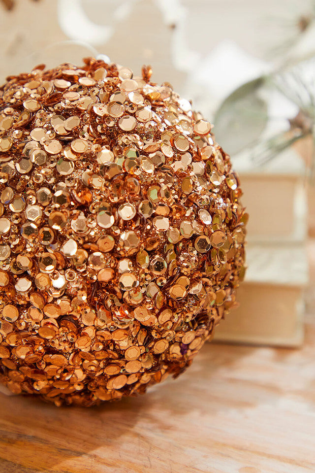 4" Rose Gold Sequin Jewel Ball Ornament Christmas Decor