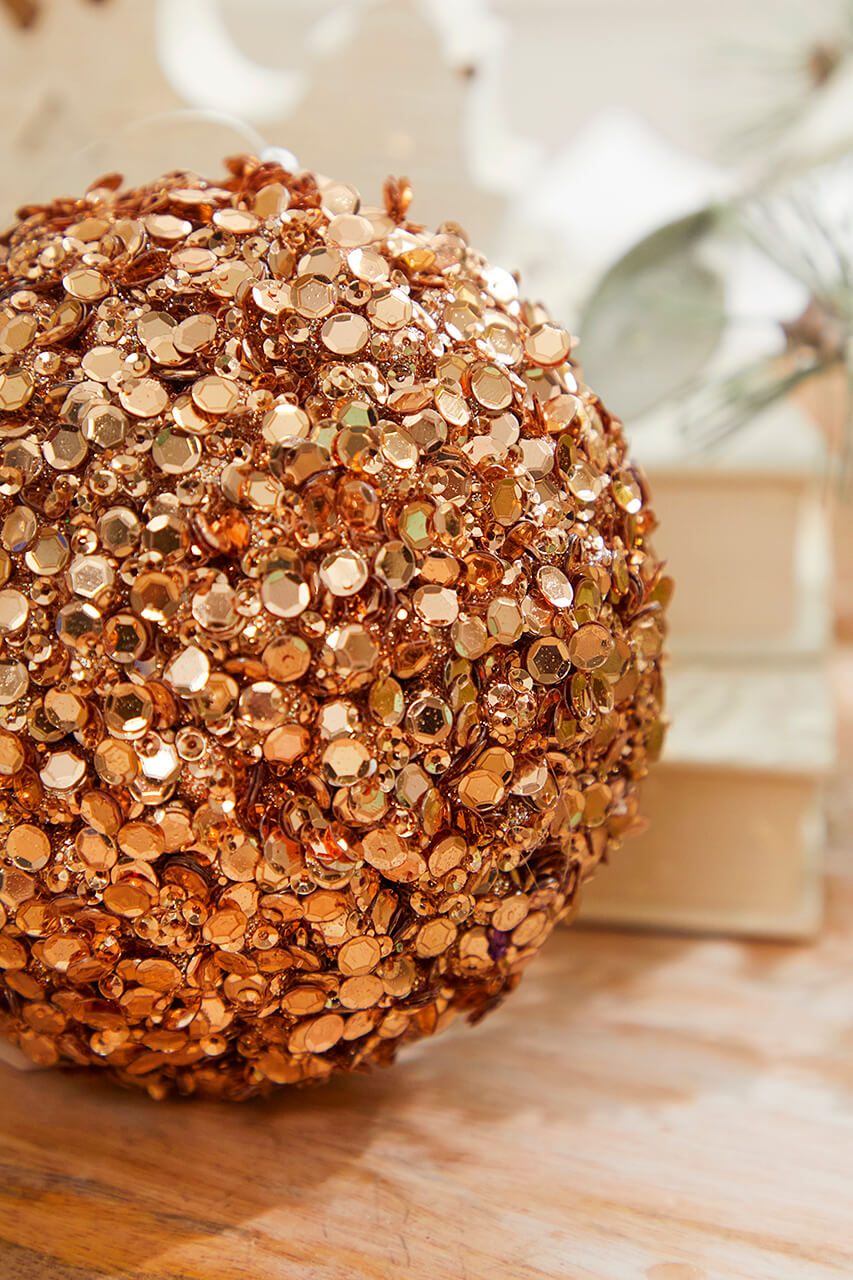 4" Rose Gold Sequins & Jewels Ball Ornament