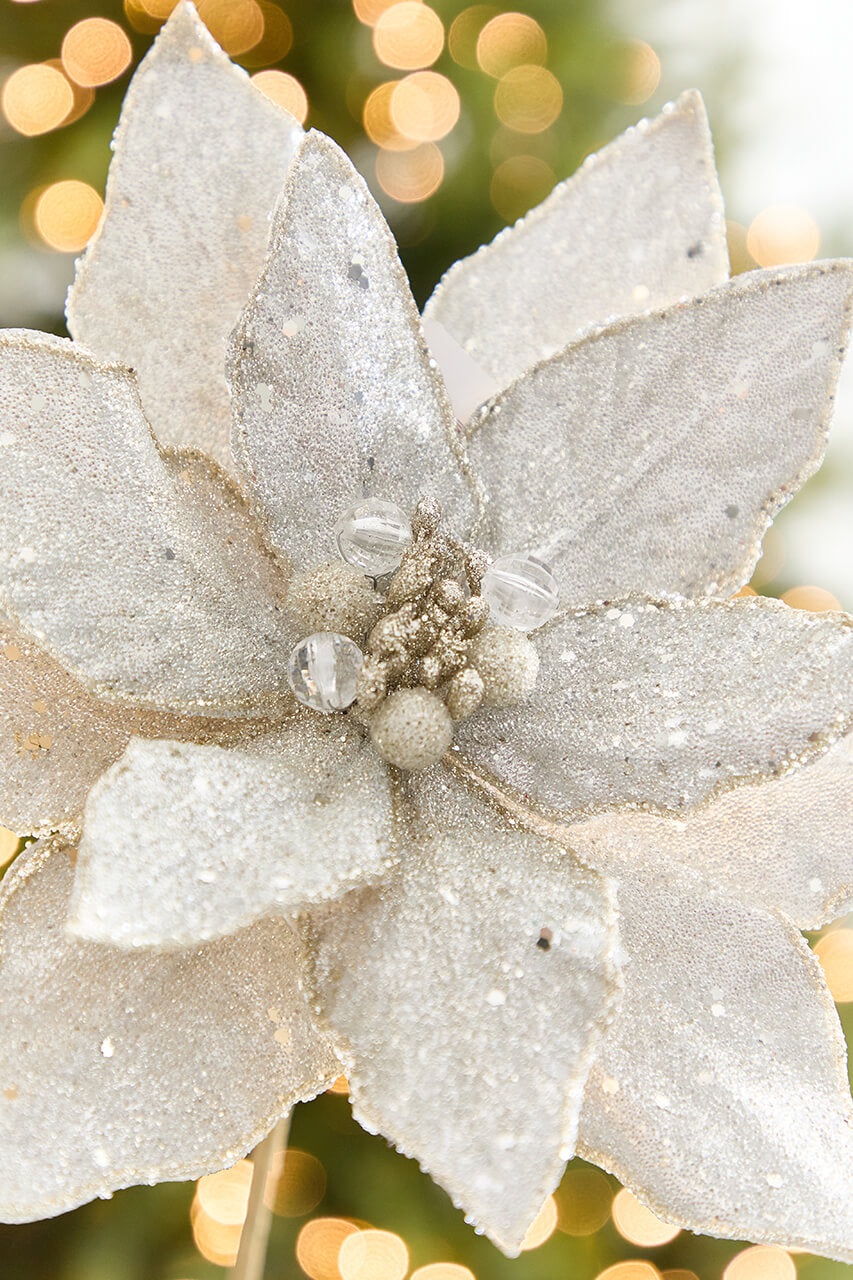 24" x 10” Micro Beaded/Sequins Poinsettia Stem