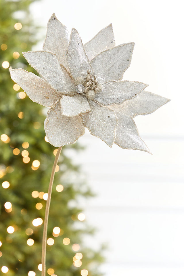 24" x 10” Micro Beaded/Sequins Poinsettia Stem