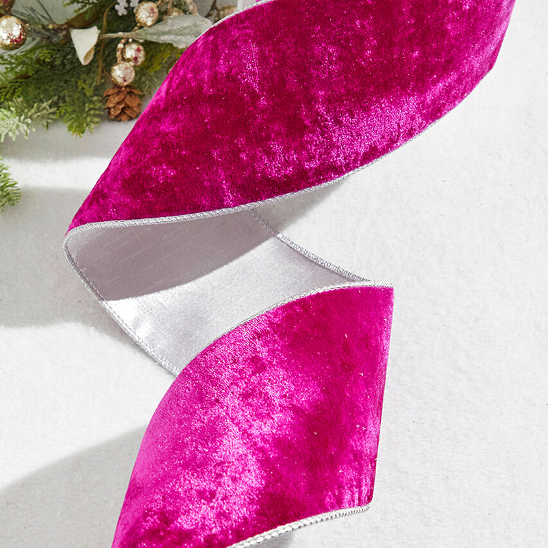 4” x 10 Yard Fuchsia Crown Velvet Metallic Back Ribbon