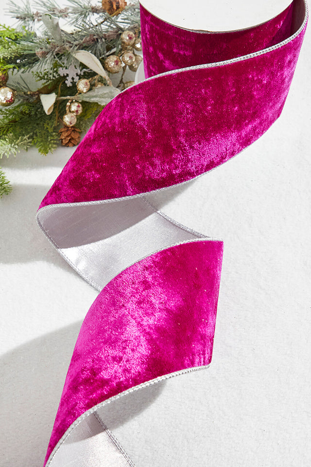 4” x 10 Yard Fuchsia Crown Velvet Metallic Back Ribbon