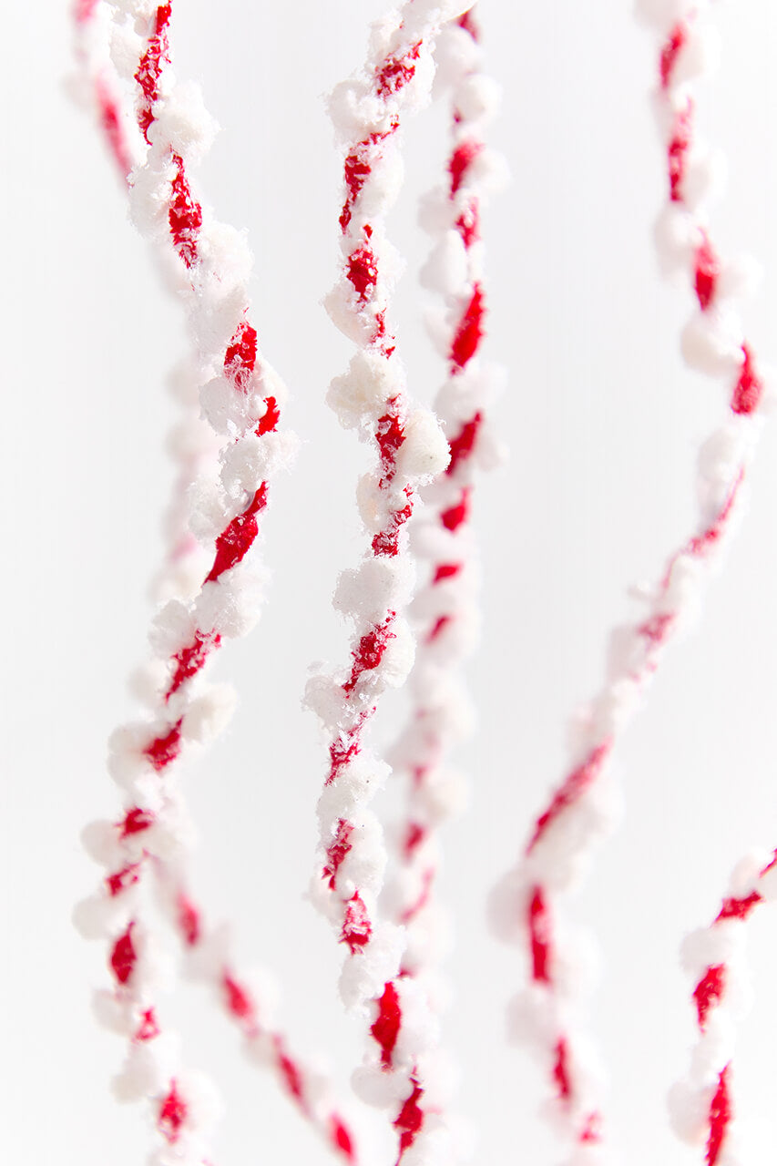 34" Red & White Chenille Peppermint Twist Spray