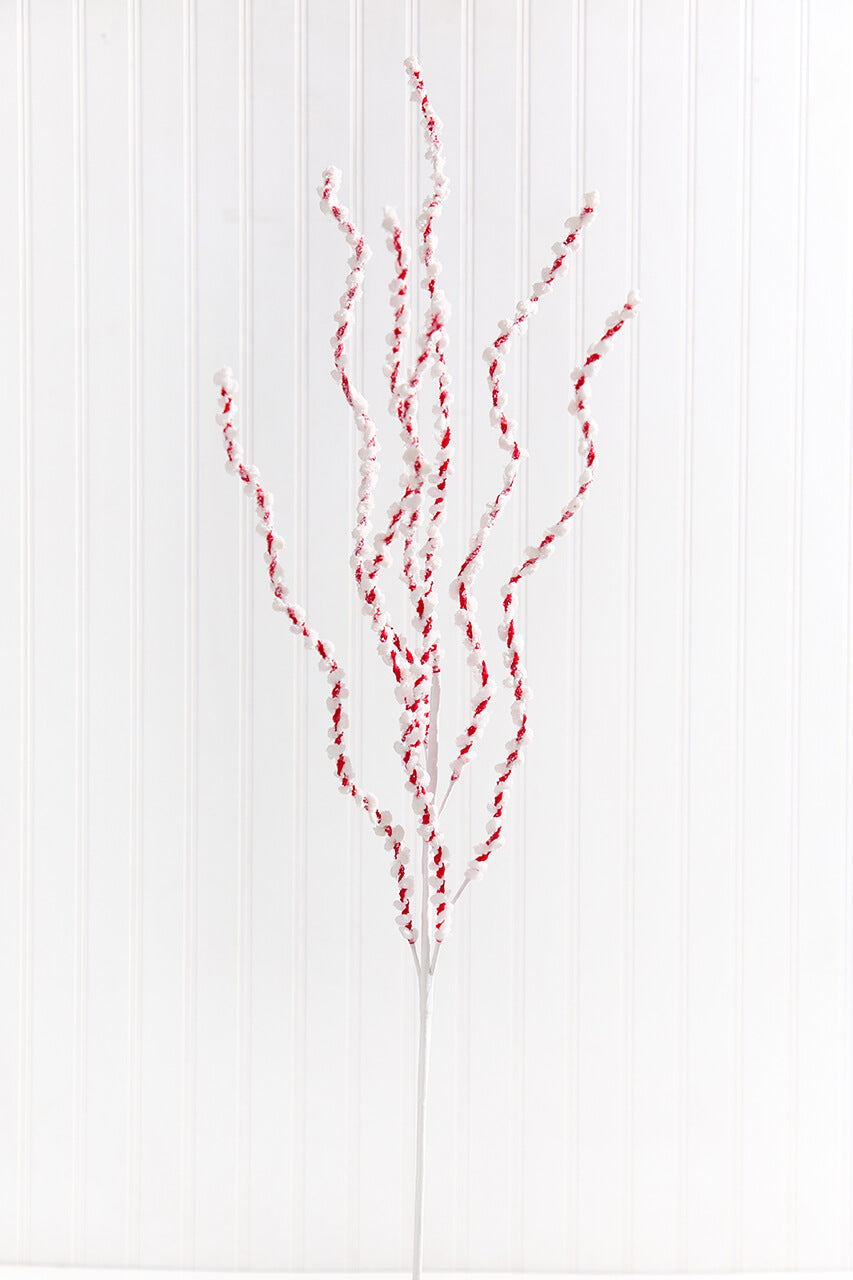 34" Red & White Chenille Peppermint Twist Spray