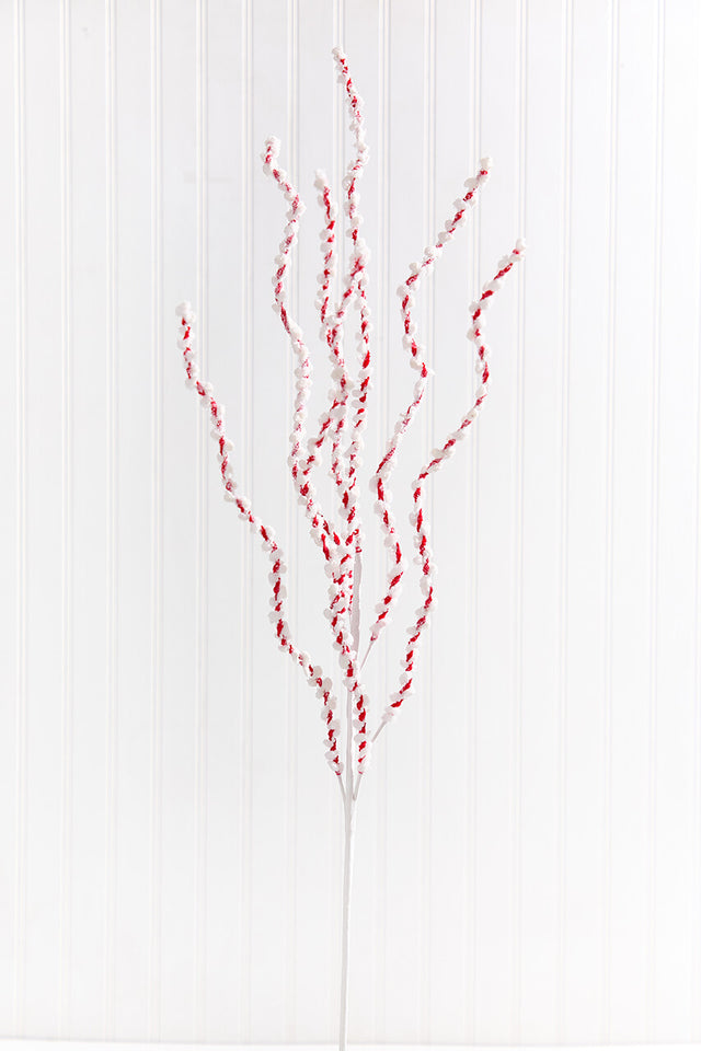 34" Red & White Chenille Peppermint Twist Spray