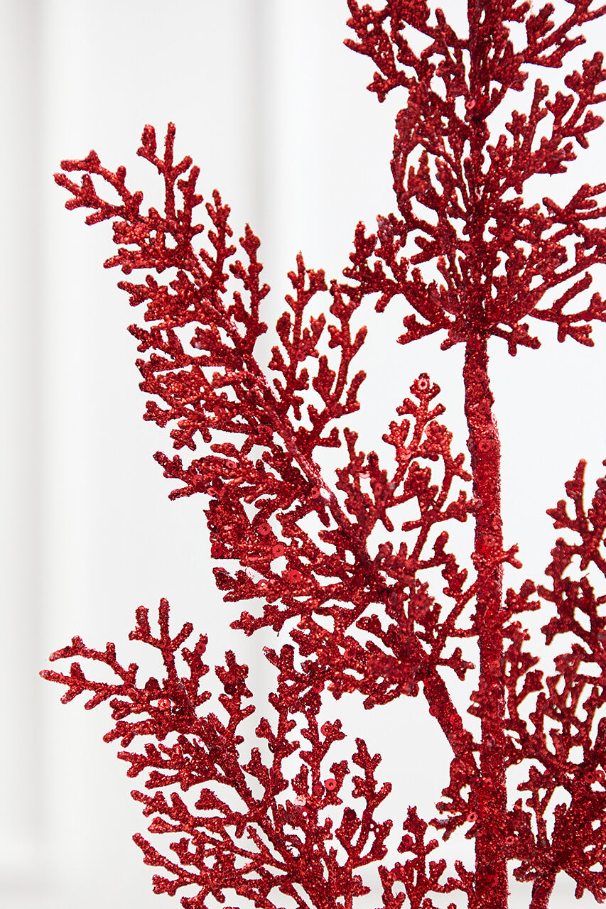 31" Red Sequin Coral Leaf Spray