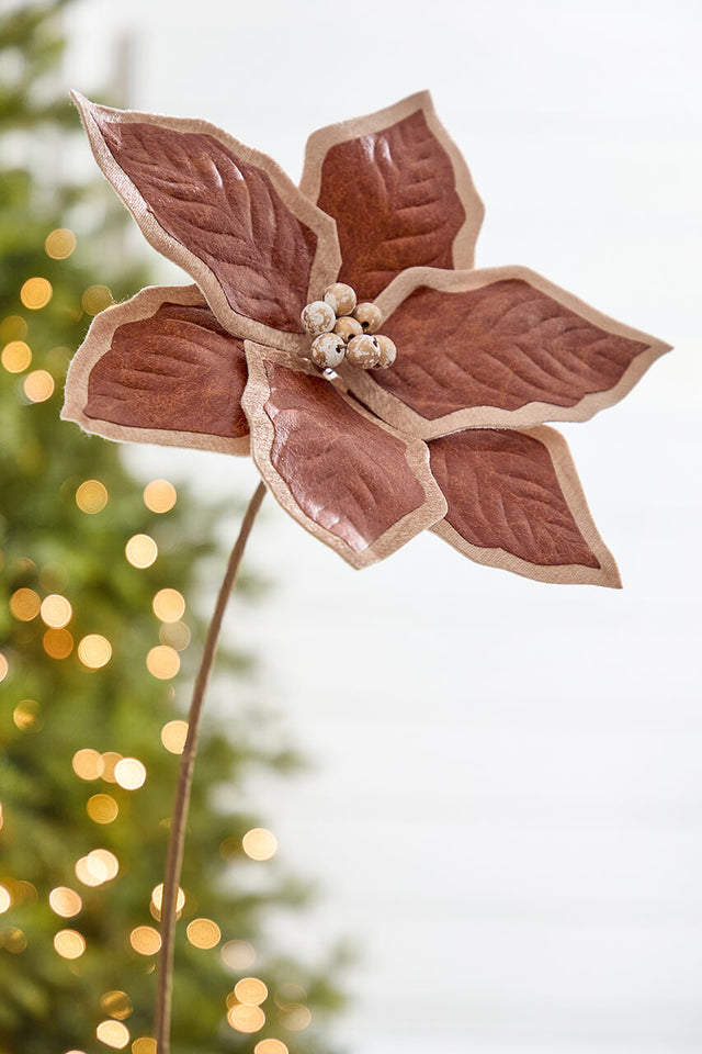 24" x 11.5” "Faux" Leather Poinsettia Stem