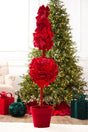 60" Red Velvet Sequin Bow Potted Topiary Tree