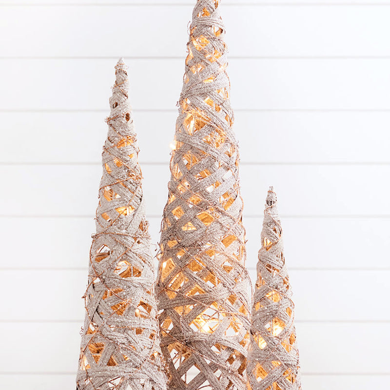16" - 32" LED Frosted Twig Cones - Set of 3