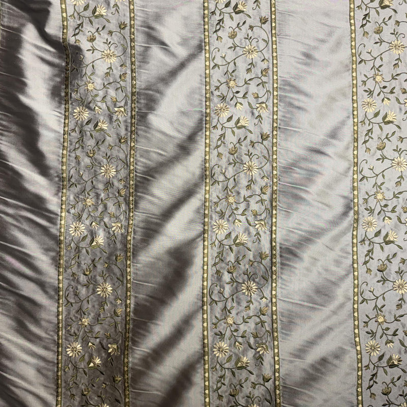Mulberry Silk Fabric - Striped Floral Embroidered, 54" Width (1 Yard)