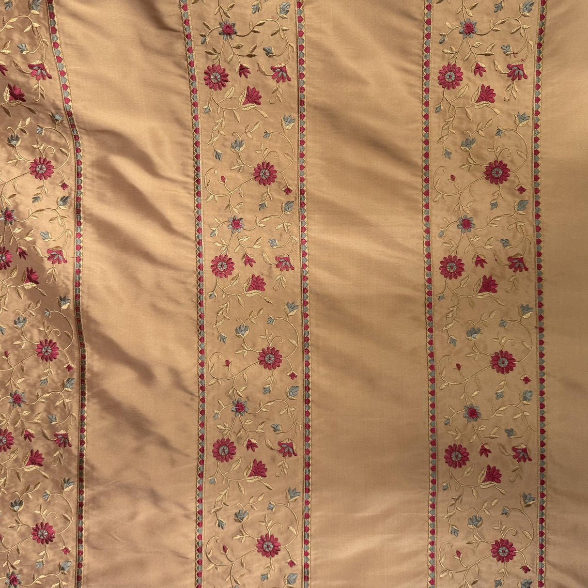 Mulberry Silk Fabric - Striped Floral Embroidered, 54" Width (1 Yard)