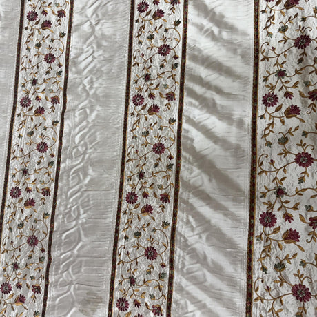 Mulberry Silk Fabric - Striped Floral Embroidered, 54" Width (1 Yard)