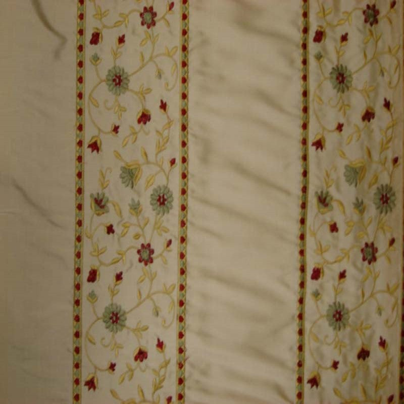 Mulberry Silk Fabric - Striped Floral Embroidered, 54" Width (1 Yard)
