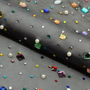 Brilliance Beaded With Rhinestone Stretch Mesh Fabric - Champagne, Silver, Black, Colorful, Pink, Red, Hunter Green, Light Blue, 54/55" Width (1 Yard)