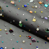 Brilliance Beaded With Rhinestone Stretch Mesh Fabric - Champagne, Silver, Black, Colorful, Pink, Red, Hunter Green, Light Blue, 54/55" Width (1 Yard)