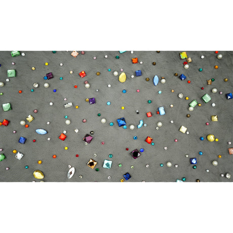 Brilliance Beaded With Rhinestone Stretch Mesh Fabric - Champagne, Silver, Black, Colorful, Pink, Red, Hunter Green, Light Blue, 54/55" Width (1 Yard)