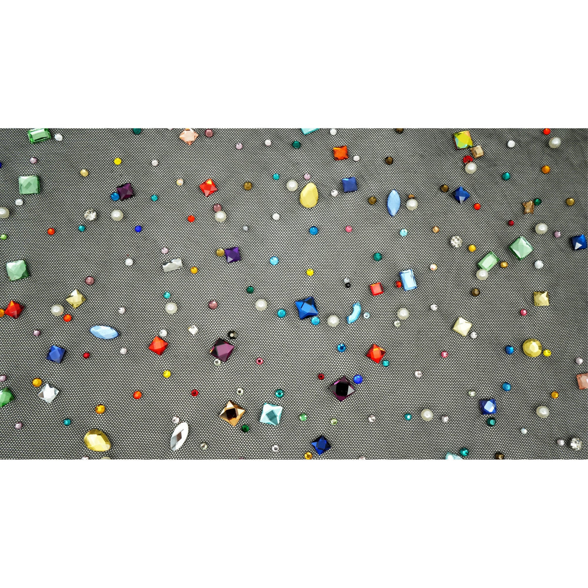 Brilliance Beaded With Rhinestone Stretch Mesh Fabric - Champagne, Silver, Black, Colorful, Pink, Red, Hunter Green, Light Blue, 54/55" Width (1 Yard)
