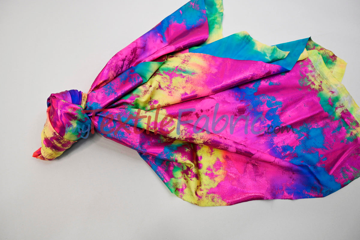 Tie Dye Hologram Spandex Fabric - Vibrant Multicolor Tie Dye, 58/60" Width (1 Yard)