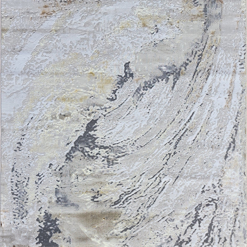 Maximus 240 Polyester Viscose Blend Fabric - Silver With Gold Swirl Design, Color-Changing Flat Weave, 60% Polypropylene 40% Polyester (7' 9" x 10' 2")