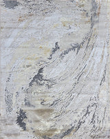 Maximus 240 Polyester Viscose Blend Fabric - Silver With Gold Swirl Design, Color-Changing Flat Weave, 60% Polypropylene 40% Polyester (7' 9" x 10' 2")