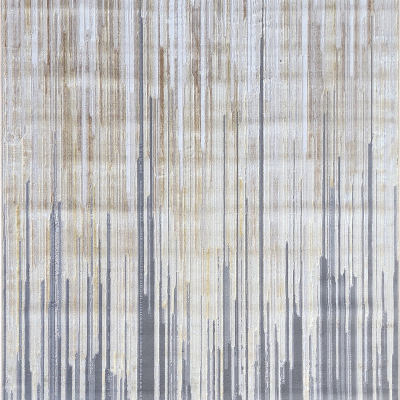 Maximus 241 Polyester Viscose Blend Fabric - Silver With Gold Geometric Design, Color-Changing Flat Weave (1 Rug)