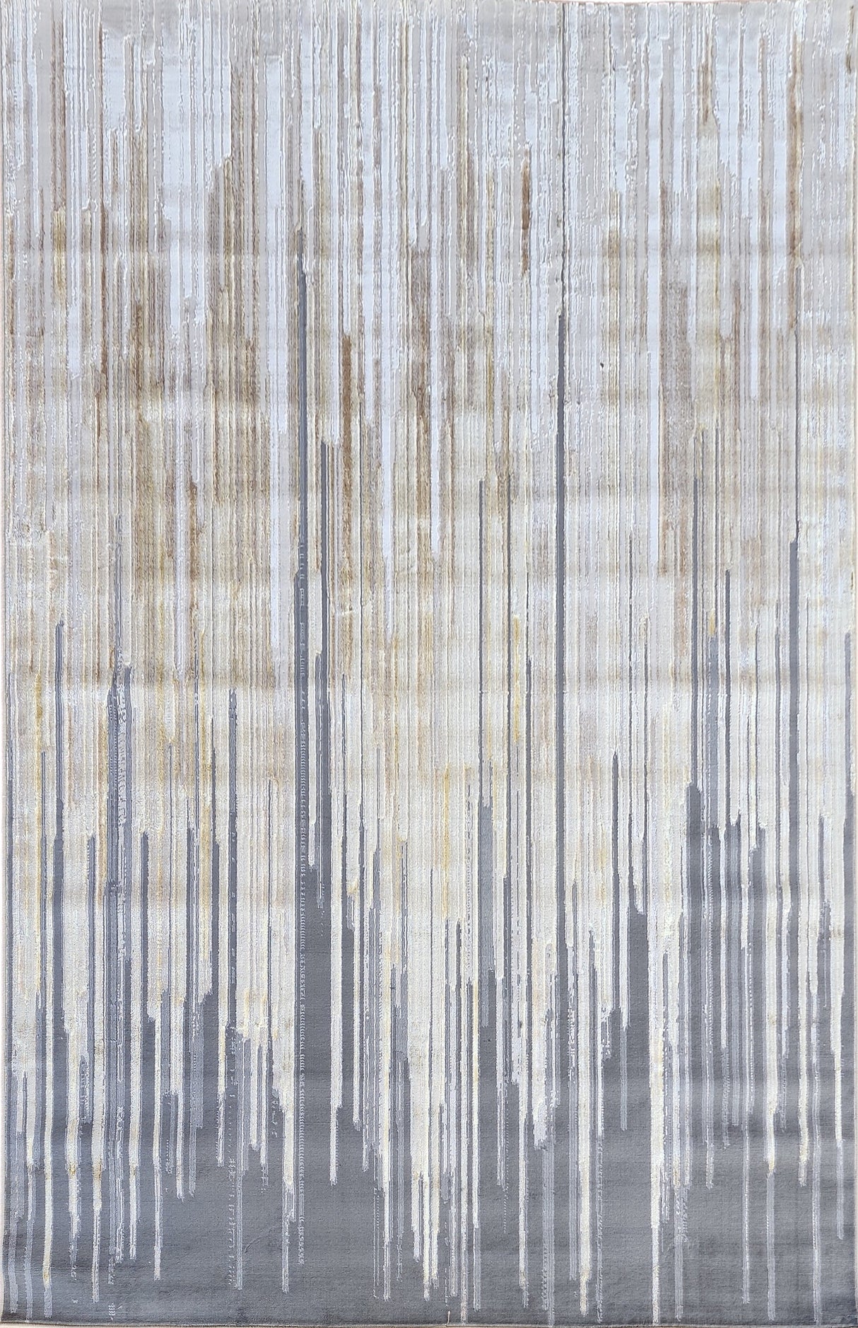 Maximus 241 Polyester Viscose Blend Fabric - Silver With Gold Geometric Design, Color-Changing Flat Weave (1 Rug)
