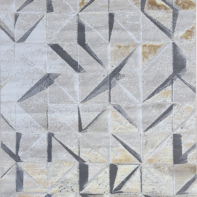 Maximus 242 Polyester Viscose Blend Fabric - Silver With Gold Geometric Design, Color-Changing Flat Weave, 10' X 13' (1 Rug)