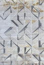 Maximus 242 Polyester Viscose Blend Fabric - Silver With Gold Geometric Design, Color-Changing Flat Weave, 10' X 13' (1 Rug)