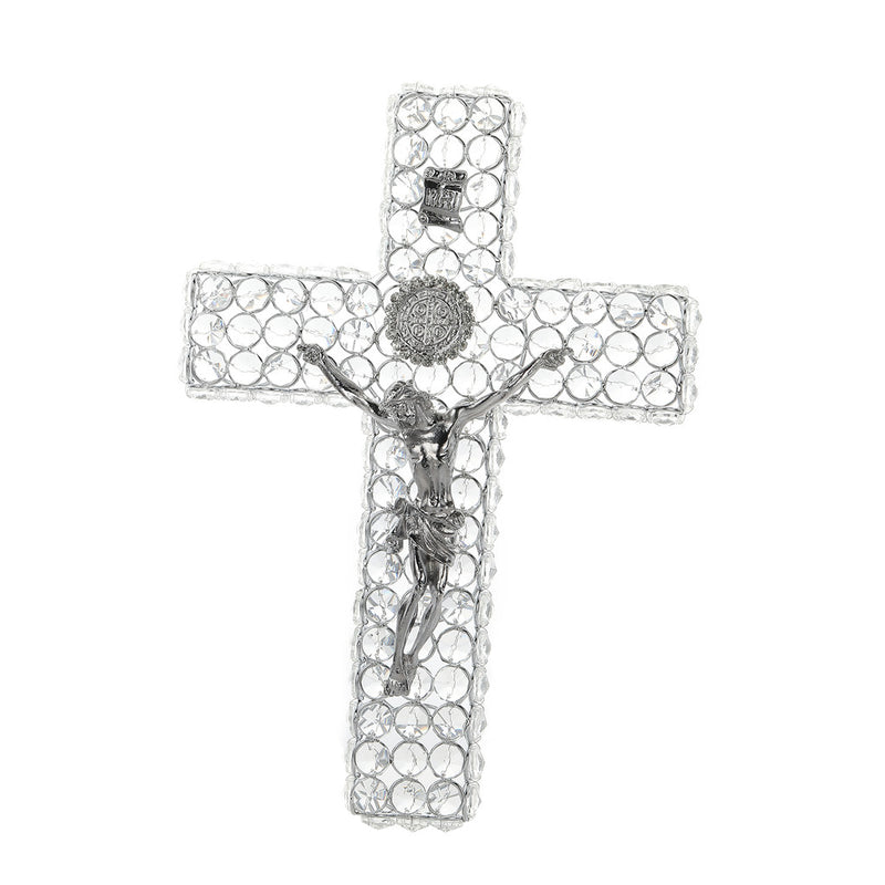 12" Silver Clear Crystal Glass Wall Cross Hanging Decoration - 1 Centerpiece