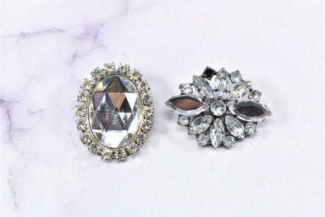 Rhinestone Brooch Applique Floral Silver