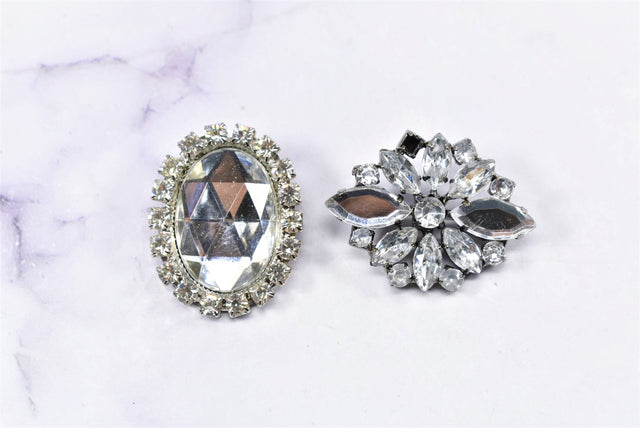 Rhinestone Brooch Applique Floral Silver