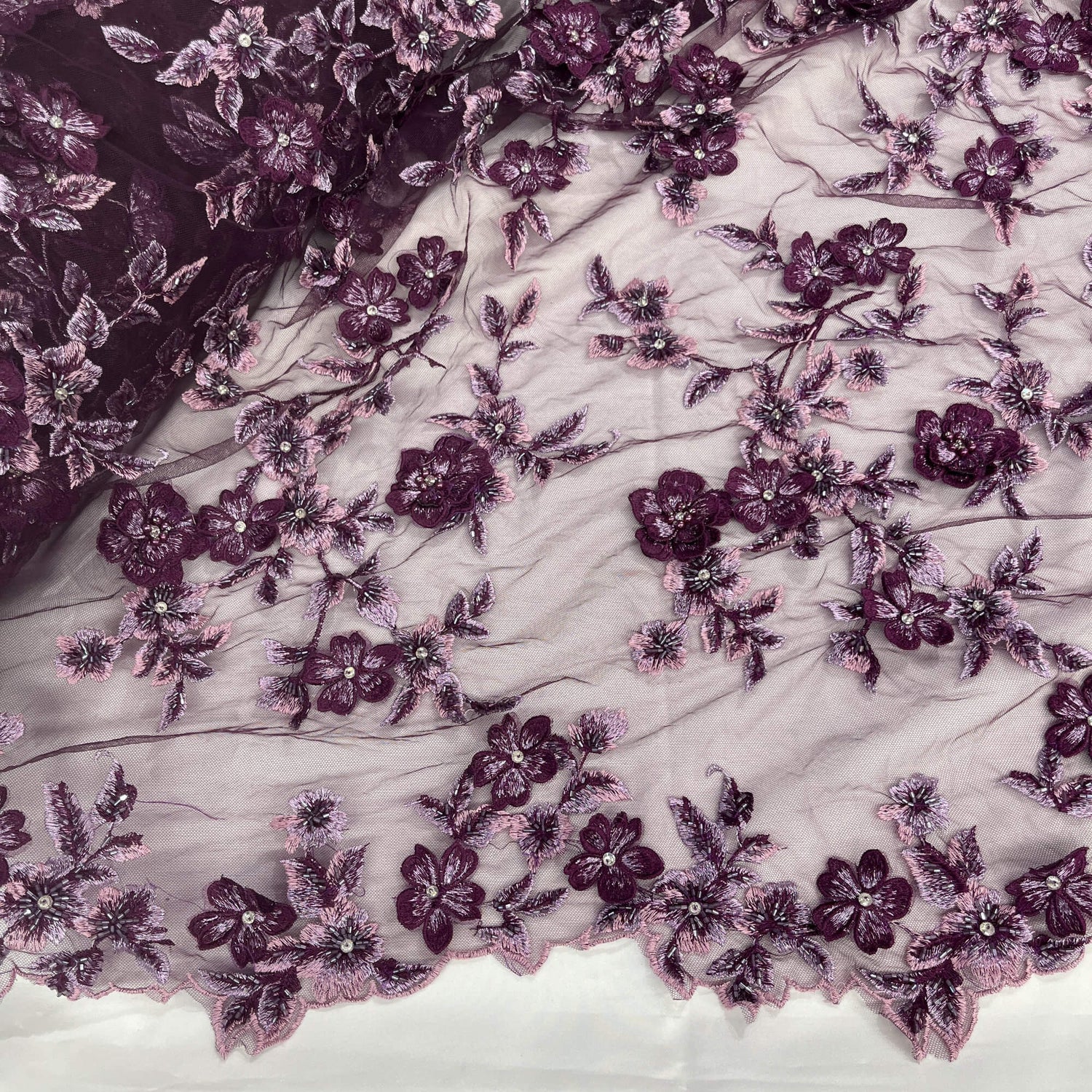 3D Beaded Floral Lace Fabric