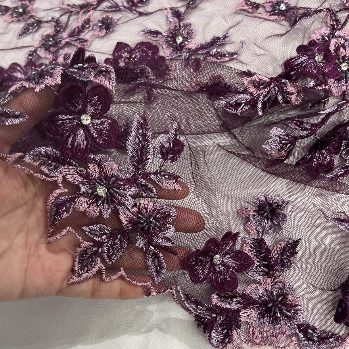 3D Beaded Floral Lace Fabric