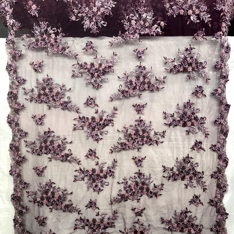 3D Beaded Floral Lace Mesh Fabric