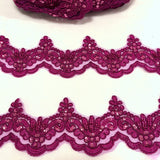 Beaded Corded Lace Trim on Net Mesh