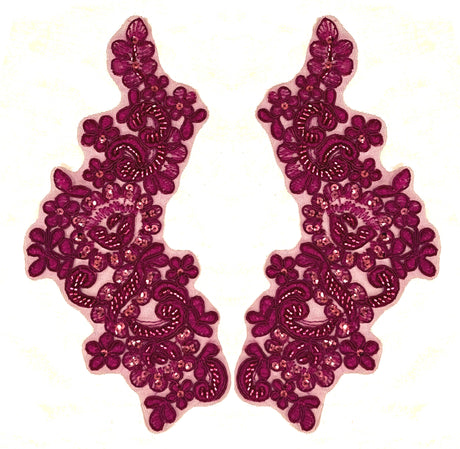 Beaded Corded Floral Lace Applique Pair