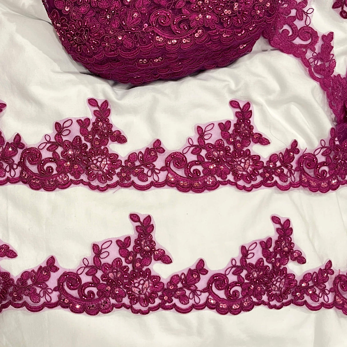 Beaded Corded Lace Trim on Polyester Net Mesh