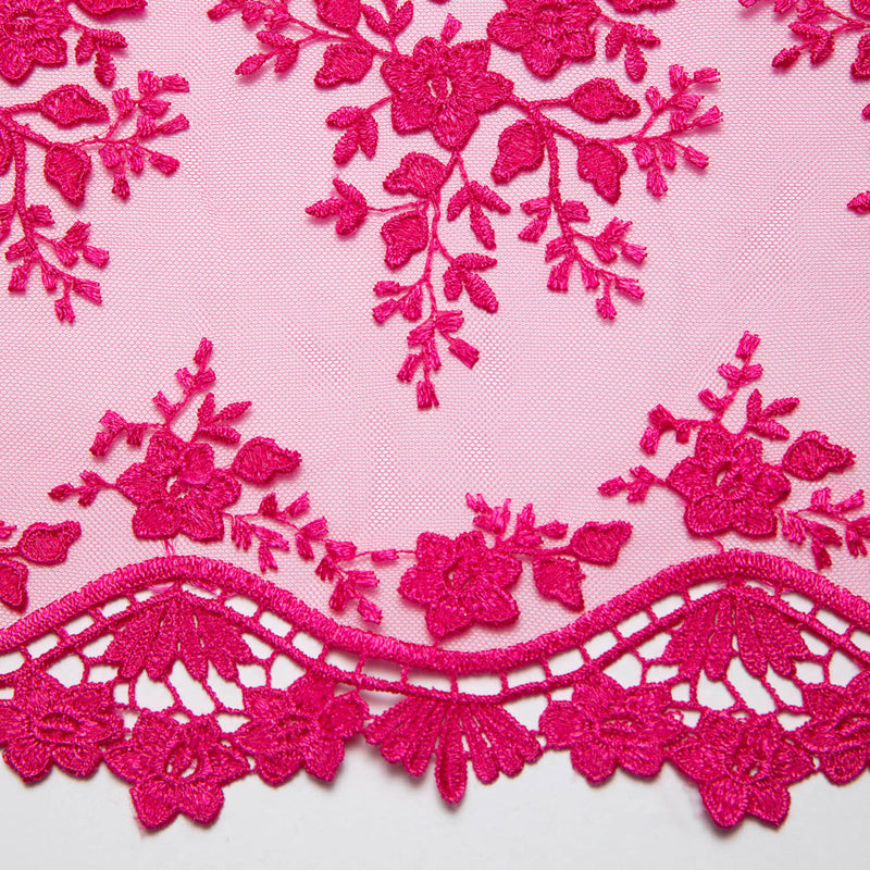 1 Yard Elegant Embroidered Lace Fabric with Delicate Floral Design 52" Wide