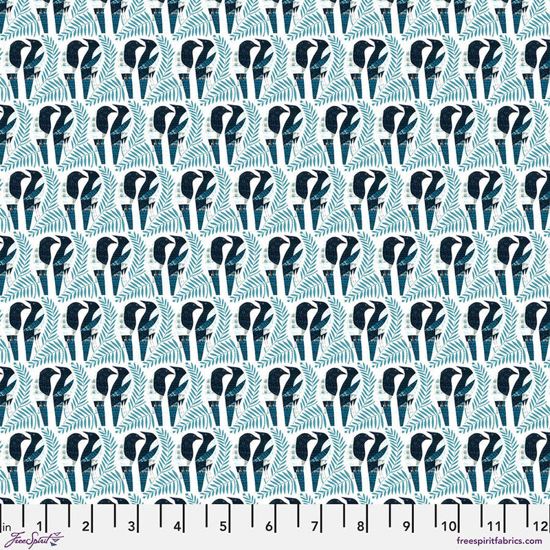 Cotton Print Magpies Teal Fabric 44/45"