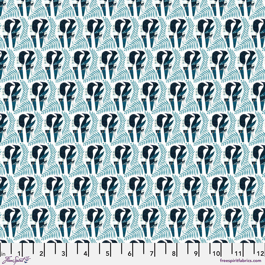Cotton Print Magpies Teal Fabric 44/45"