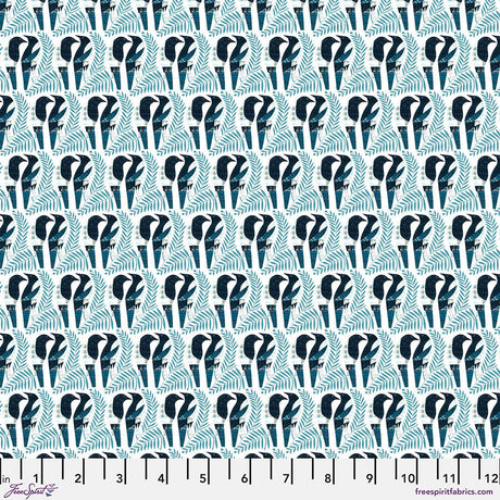 Cotton Print Magpies Teal Fabric 44/45"