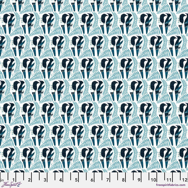 Cotton Print Magpies Teal Fabric 44/45"