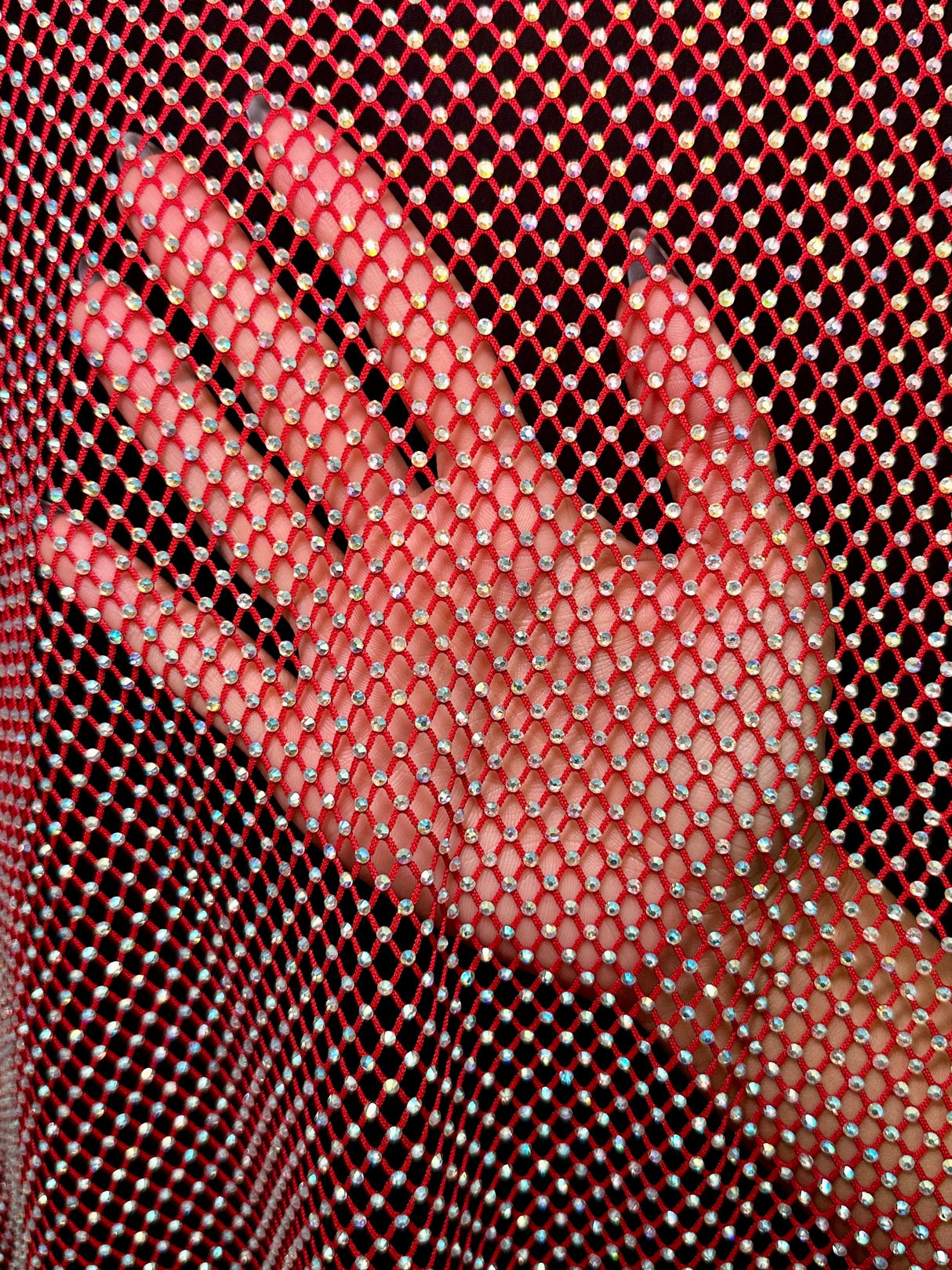 Rhinestone Fishnet Mesh Red